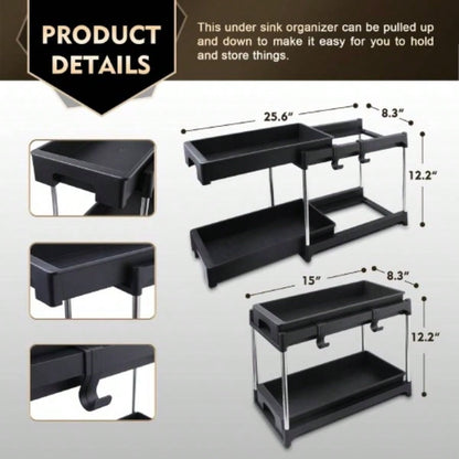 Organizers and Storage cabinet organizers and storage pull out drawers 2 hooks Black