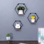 Wall Mounted Hexagonal Floating Shelves Black Set of 3 in Different Sizes, Modern Metal Wall Shelf, Simple Wood Partition Storage Shelves, Wall Decor Rack Bedroom, Living Room, Kitchen and Office