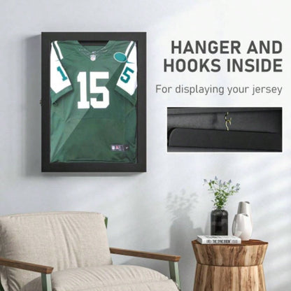HOMCOM 24x 32 Jersey Display, Wall - Mounted Memorabilia Acrylic Shadow Box with Hanger, Black