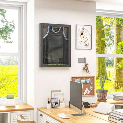 HOMCOM 24x 32 Jersey Display, Wall - Mounted Memorabilia Acrylic Shadow Box with Hanger, Black