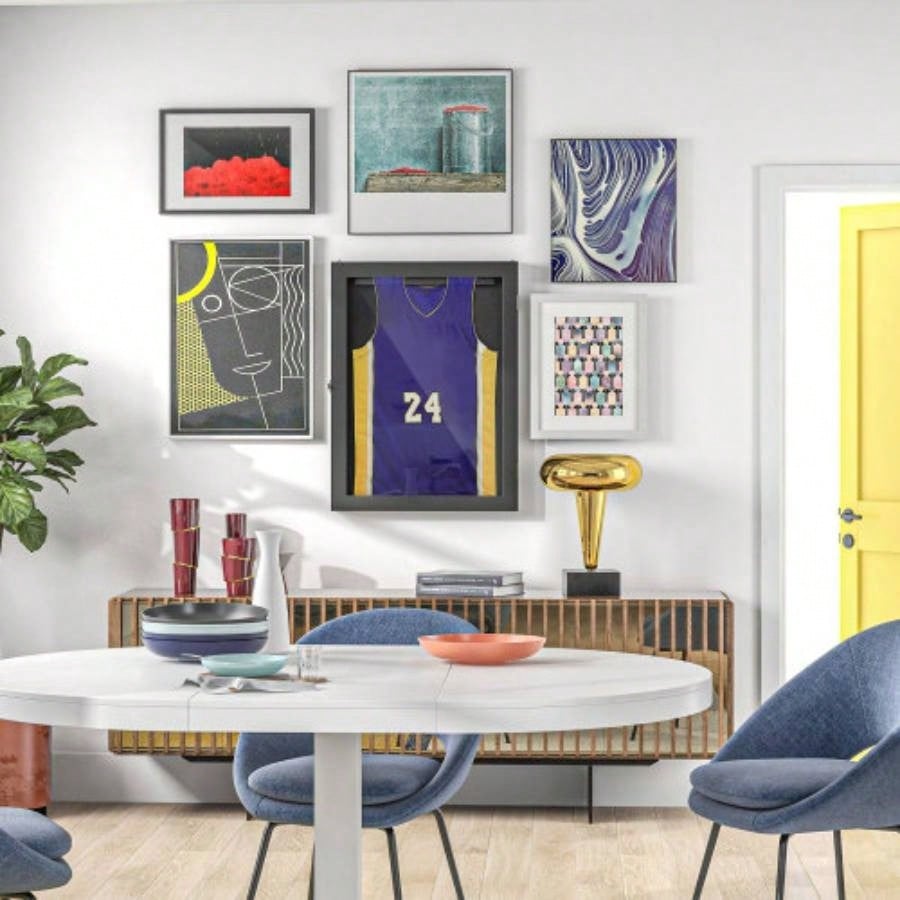 HOMCOM 24x 32 Jersey Display, Wall - Mounted Memorabilia Acrylic Shadow Box with Hanger, Black