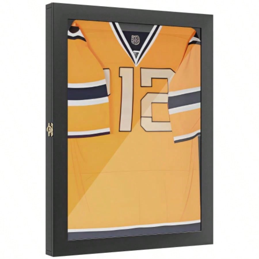 HOMCOM 24x 32 Jersey Display, Wall - Mounted Memorabilia Acrylic Shadow Box with Hanger, Black