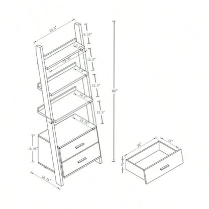 Two drawer ladder bookcase metal bar handles Distressed and black two tone color