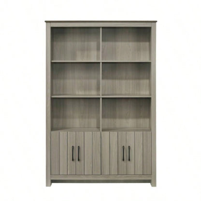 47 Gray Oak Bookcase Shelf with Cabinet Doors