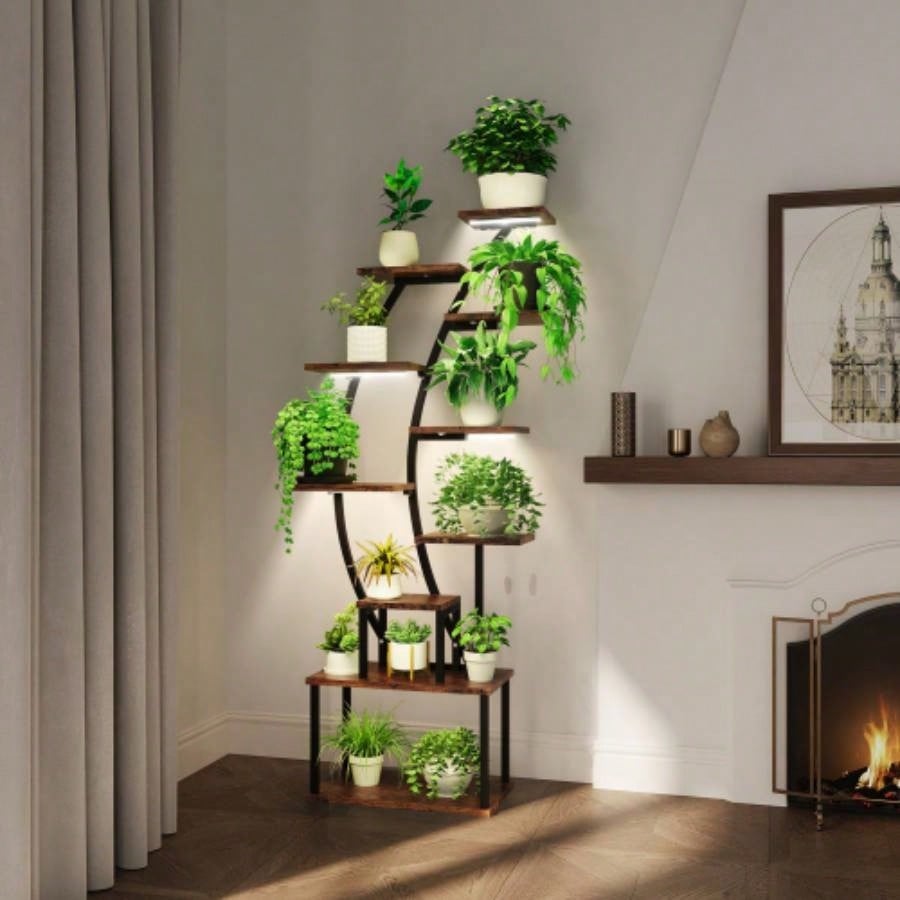 Plant Stand Indoor with Grow Lights, 9 Tiered Indoor Plant Stand, 63 Metal Plant Shelf, Tall Plant Stands Indoor Multiple Stands Living Room, Patio