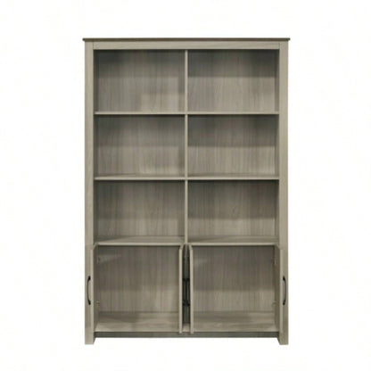 47 Gray Oak Bookcase Shelf with Cabinet Doors