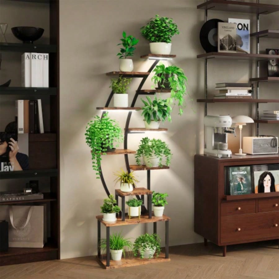 Plant Stand Indoor with Grow Lights, 9 Tiered Indoor Plant Stand, 63 Metal Plant Shelf, Tall Plant Stands Indoor Multiple Stands Living Room, Patio