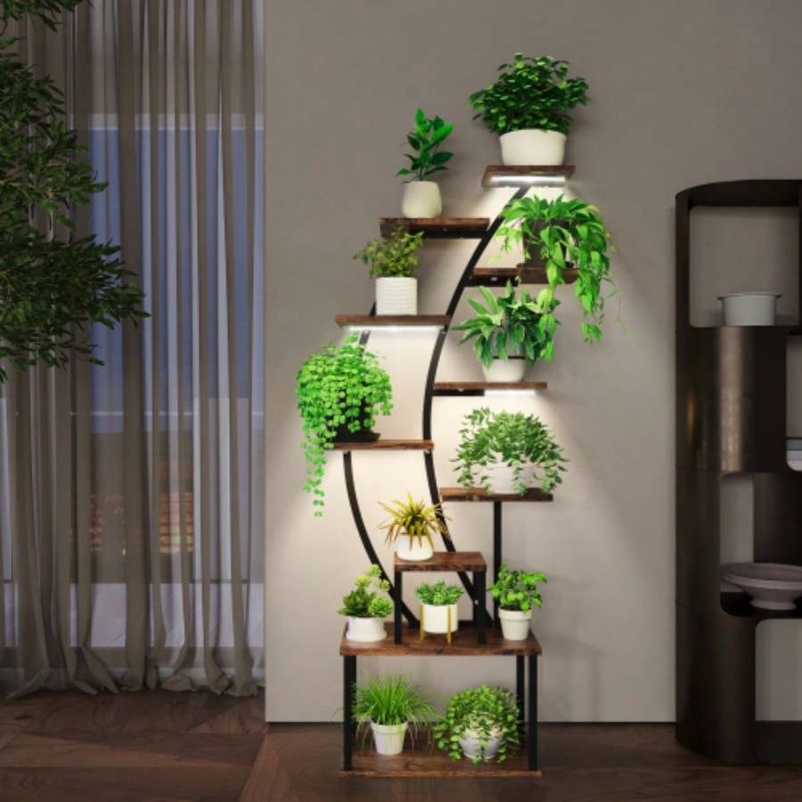 Plant Stand Indoor with Grow Lights, 9 Tiered Indoor Plant Stand, 63 Metal Plant Shelf, Tall Plant Stands Indoor Multiple Stands Living Room, Patio