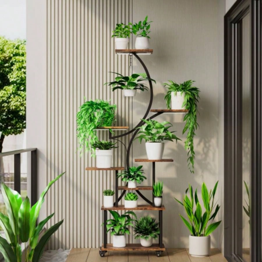 Plant Stand Indoor with Grow Lights, 9 Tiered Indoor Plant Stand, 63 Metal Plant Shelf, Tall Plant Stands Indoor Multiple Stands Living Room, Patio