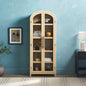 Modern 5 Shelf Arched Tall Bookcase with Glass Doors - Oak
