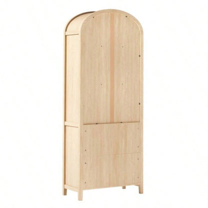 Modern 5 Shelf Arched Tall Bookcase with Glass Doors - Oak