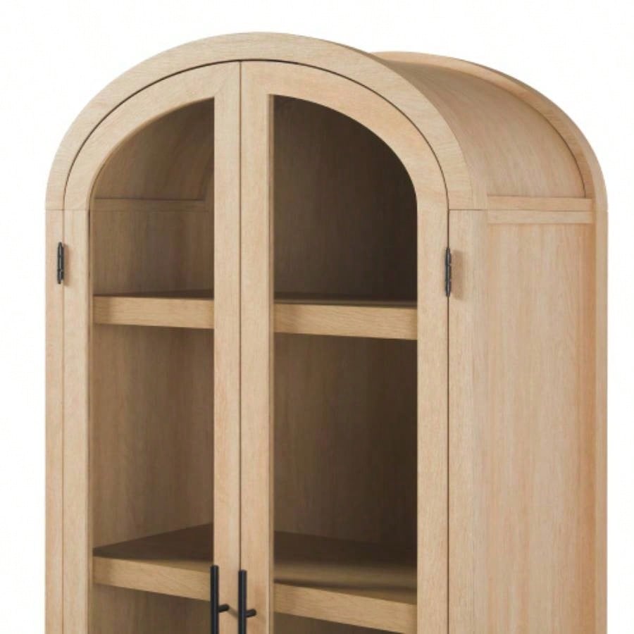 Modern 5 Shelf Arched Tall Bookcase with Glass Doors - Oak