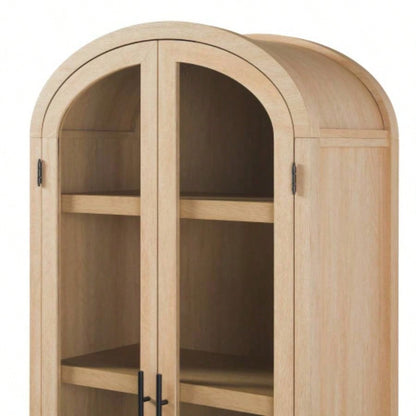 Modern 5 Shelf Arched Tall Bookcase with Glass Doors - Oak