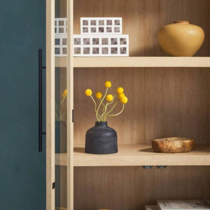 Modern 5 Shelf Arched Tall Bookcase with Glass Doors - Oak