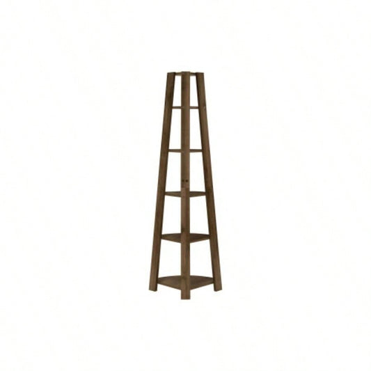 Bookshelf, Bookcase, Etagere, Corner, 5 Tier, 72h, Office, Bedroom, Walnut Laminate, Contemporary, Modern