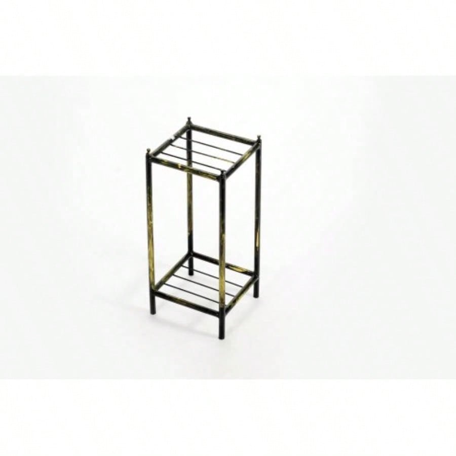 17 Gray Stone Slab 2 Tier Small Square Black/ Gold Cast Metal Plant Stand