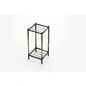 17 Gray Stone Slab 2 Tier Small Square Black/ Gold Cast Metal Plant Stand
