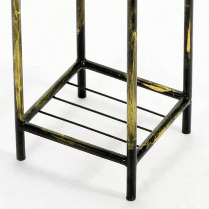 17 Gray Stone Slab 2 Tier Small Square Black/ Gold Cast Metal Plant Stand