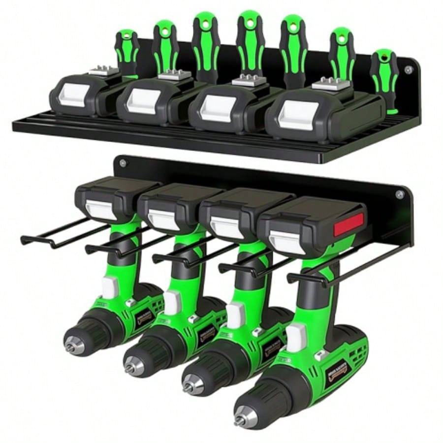 Heavy - Duty Metal Drill Organizer, 2 - Pack Storage Rack with 60 Lbs Load, 8 - Slot Cordless Drill Holder Garage, Workshop, Home