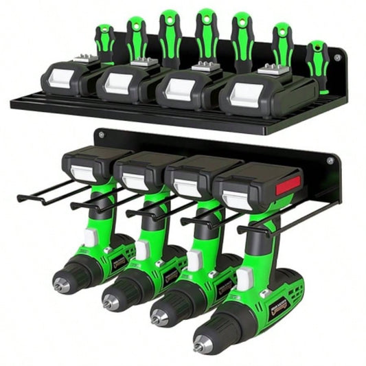 Heavy - Duty Metal Drill Organizer, 2 - Pack Storage Rack with 60 Lbs Load, 8 - Slot Cordless Drill Holder Garage, Workshop, Home