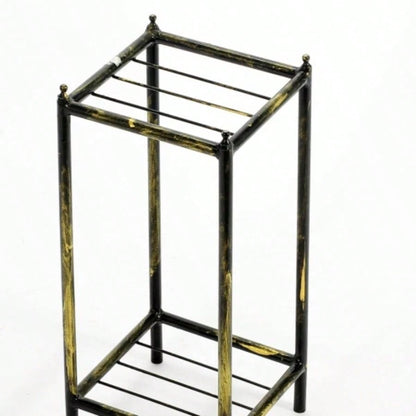 17 Gray Stone Slab 2 Tier Small Square Black/ Gold Cast Metal Plant Stand