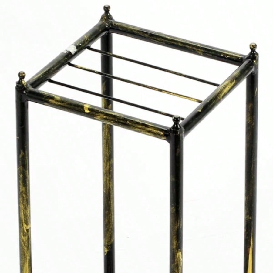17 Gray Stone Slab 2 Tier Small Square Black/ Gold Cast Metal Plant Stand