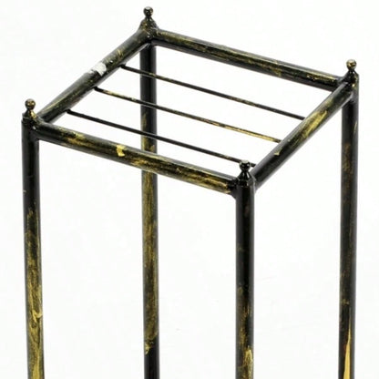 17 Gray Stone Slab 2 Tier Small Square Black/ Gold Cast Metal Plant Stand