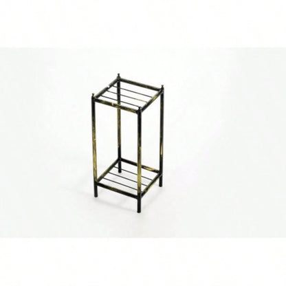 17 Gray Stone Slab 2 Tier Small Square Black/ Gold Cast Metal Plant Stand