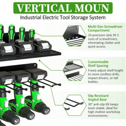 Heavy - Duty Metal Drill Organizer, 2 - Pack Storage Rack with 60 Lbs Load, 8 - Slot Cordless Drill Holder Garage, Workshop, Home