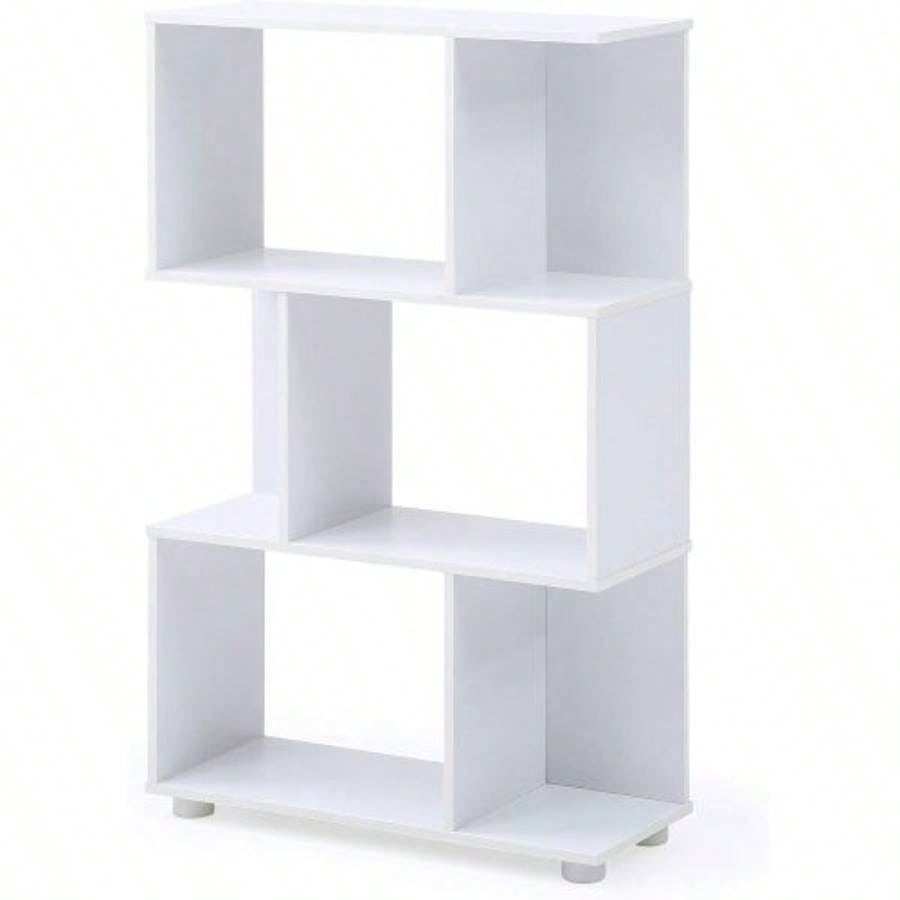 Modern Staggered 3 - Shelf Manor Bookcase, White