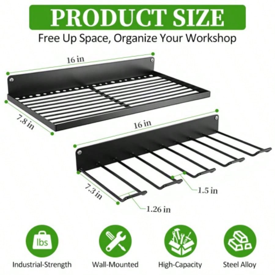 Heavy - Duty Metal Drill Organizer, 2 - Pack Storage Rack with 60 Lbs Load, 8 - Slot Cordless Drill Holder Garage, Workshop, Home