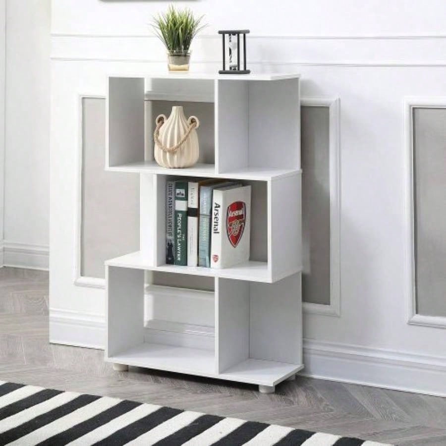 Modern Staggered 3 - Shelf Manor Bookcase, White