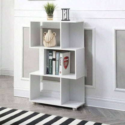 Modern Staggered 3 - Shelf Manor Bookcase, White