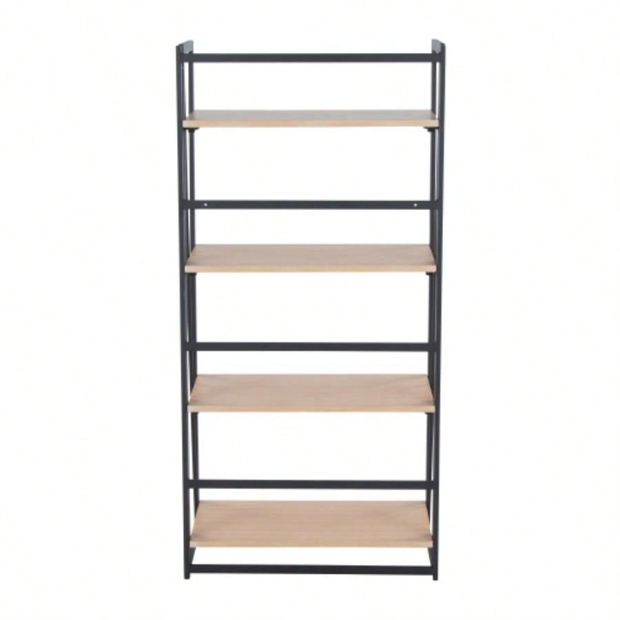 Dakota Contemporary Bookcase in Black Painted Metal and Natural Wood by LumiSource