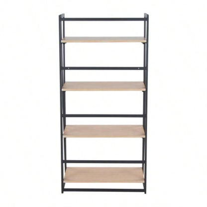 Dakota Contemporary Bookcase in Black Painted Metal and Natural Wood by LumiSource