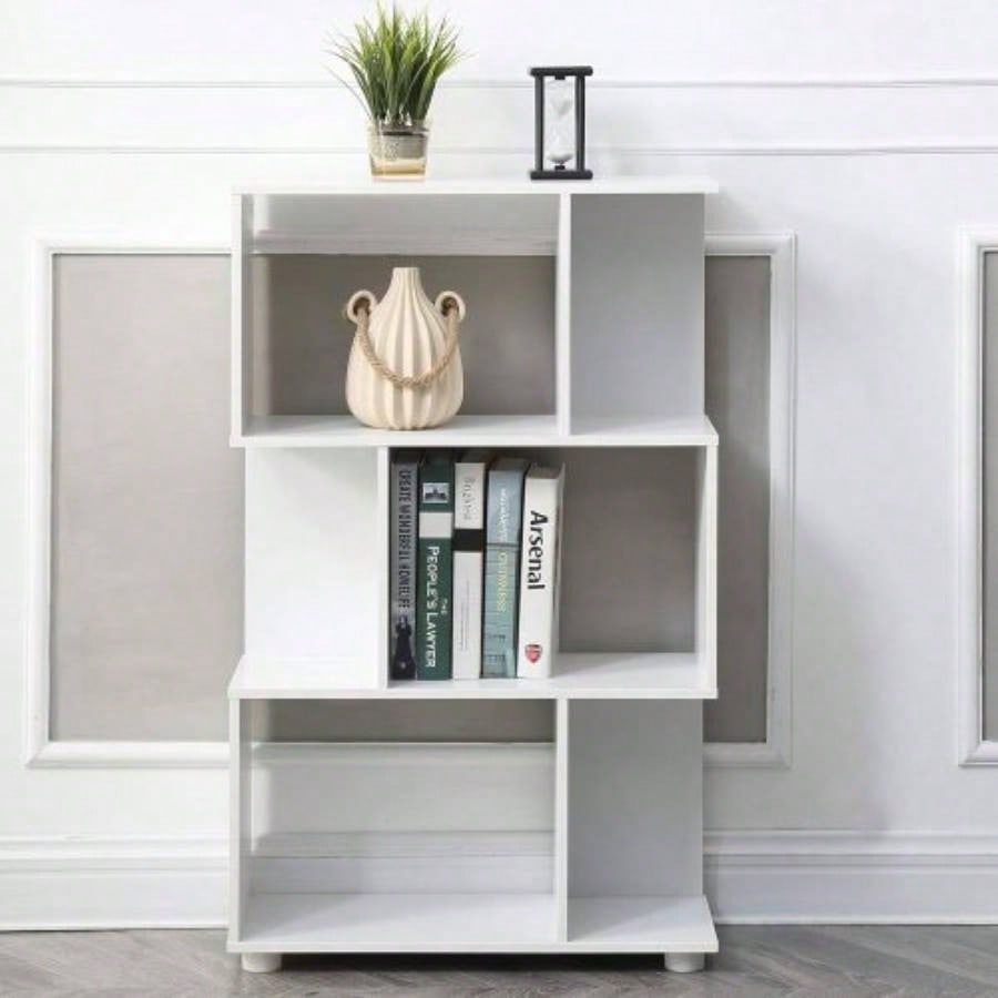 Modern Staggered 3 - Shelf Manor Bookcase, White