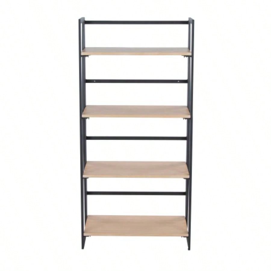 Dakota Contemporary Bookcase in Black Painted Metal and Natural Wood by LumiSource