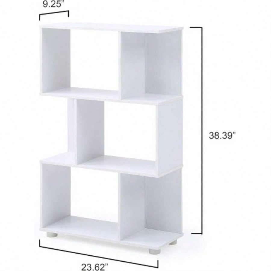 Modern Staggered 3 - Shelf Manor Bookcase, White