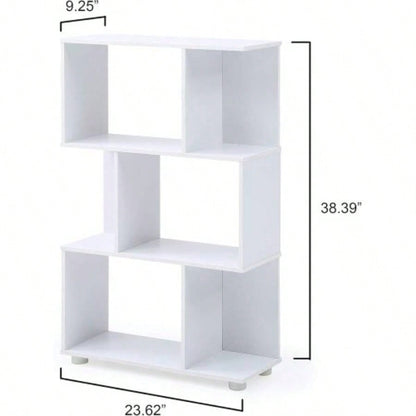Modern Staggered 3 - Shelf Manor Bookcase, White