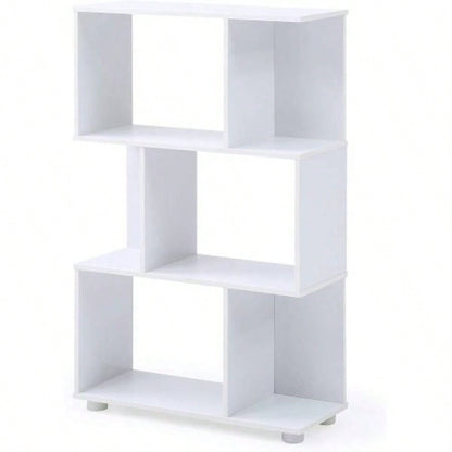 Modern Staggered 3 - Shelf Manor Bookcase, White