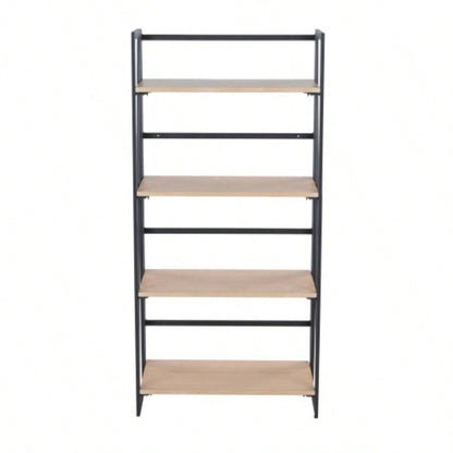 Dakota Contemporary Bookcase in Black Painted Metal and Natural Wood by LumiSource