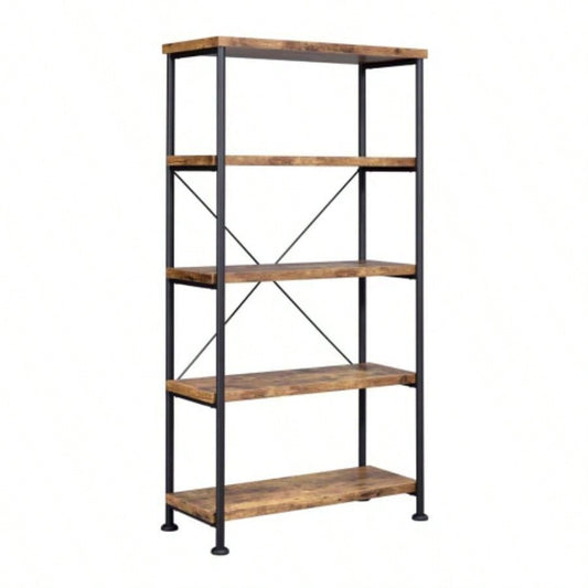 5 - Shelf Bookcase in Antique Nutmeg and Black