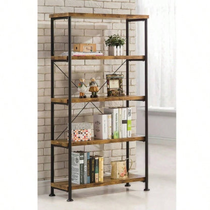 5 - Shelf Bookcase in Antique Nutmeg and Black