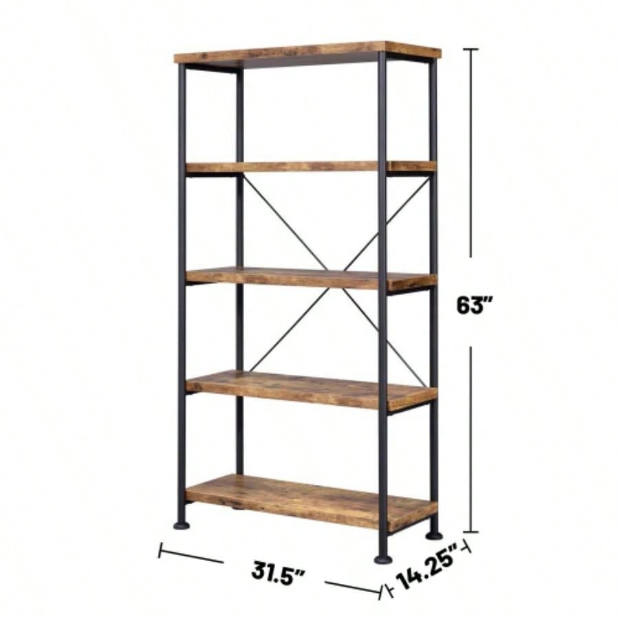 5 - Shelf Bookcase in Antique Nutmeg and Black