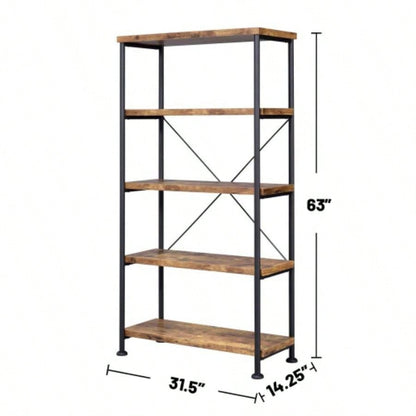 5 - Shelf Bookcase in Antique Nutmeg and Black