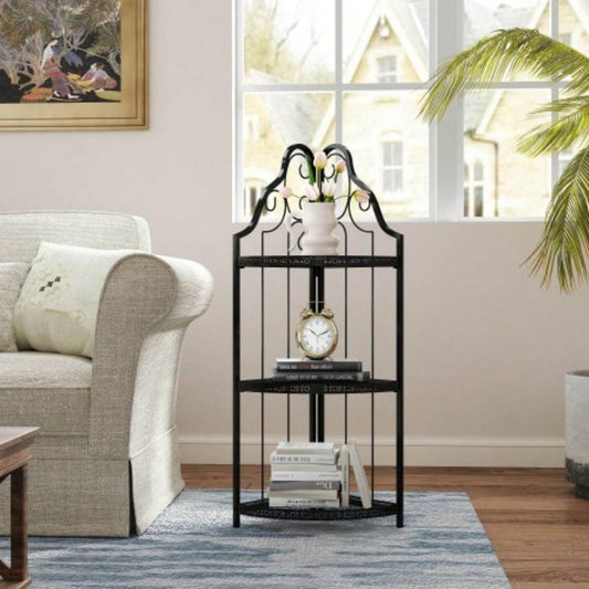 3 - Tier Corner Open Shelf, Bookcase Freestanding Shelving Unit, Plant Stand Small Bookshelf Living Room, Home Office, Kitchen, Small Space