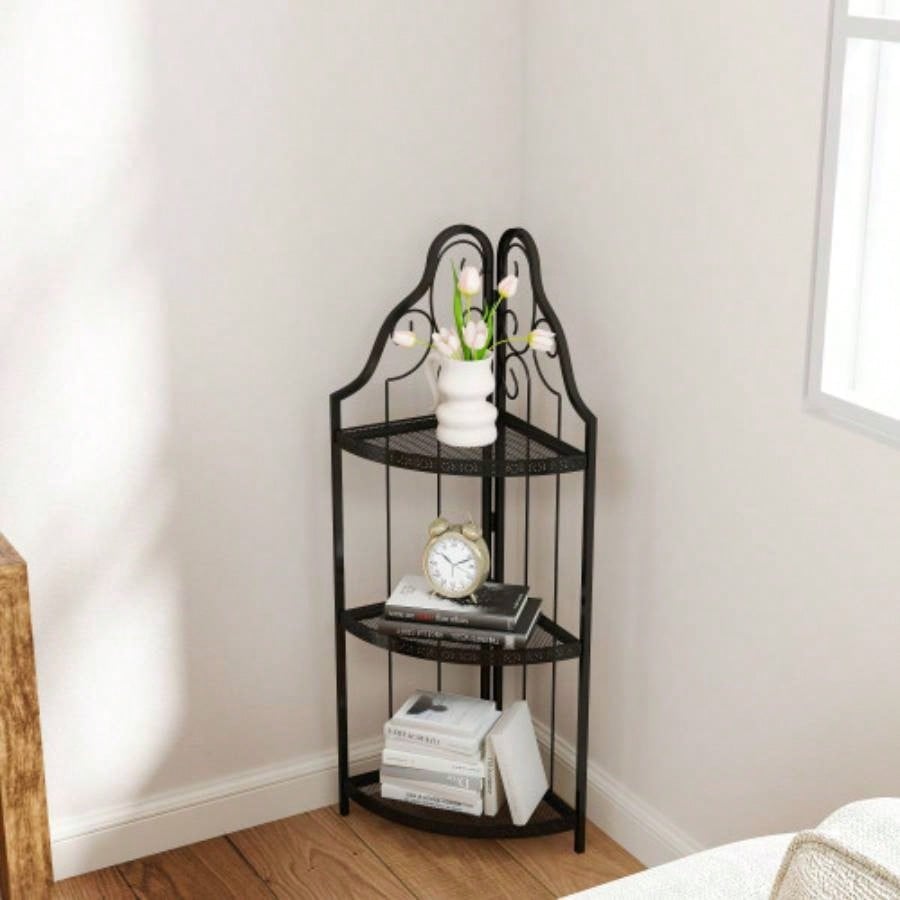 3 - Tier Corner Open Shelf, Bookcase Freestanding Shelving Unit, Plant Stand Small Bookshelf Living Room, Home Office, Kitchen, Small Space