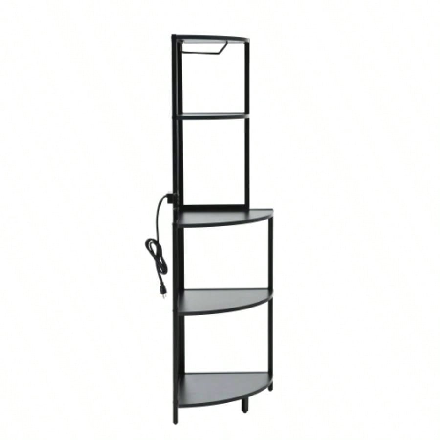 5 Tier Corner Shelf with LED Light and USB Plug, With Glass Holder, Tall Standing Shelf Wall Corner, Narrow Bookshelf