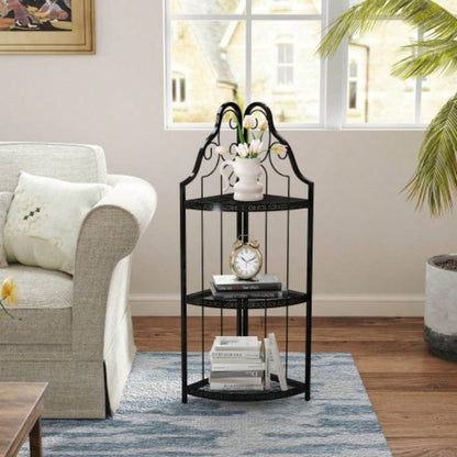 3 - Tier Corner Open Shelf, Bookcase Freestanding Shelving Unit, Plant Stand Small Bookshelf Living Room, Home Office, Kitchen, Small Space
