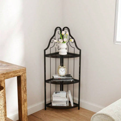 3 - Tier Corner Open Shelf, Bookcase Freestanding Shelving Unit, Plant Stand Small Bookshelf Living Room, Home Office, Kitchen, Small Space
